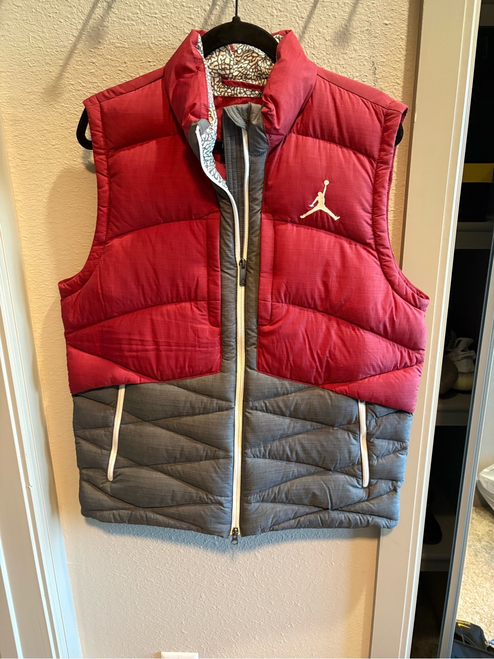 Jordan Red and Gray Puffer Vest with Jumpman Logo
